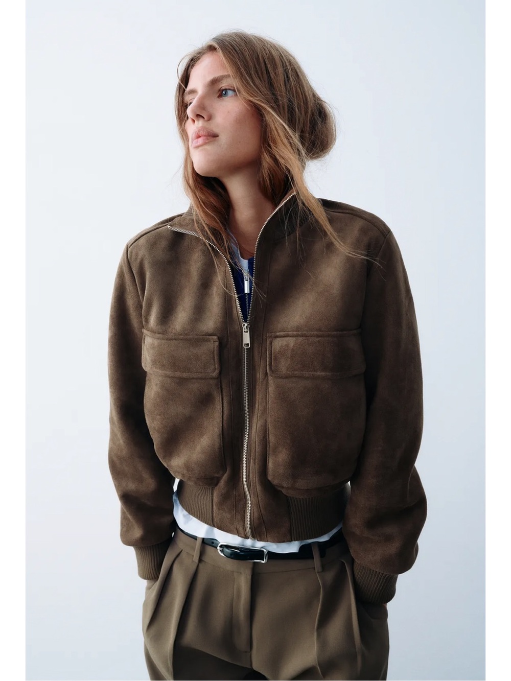 Zara Brown Suede Effect Bomber Jacket